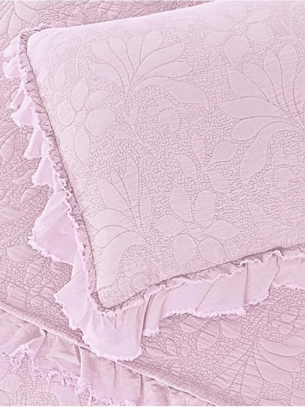 Light Pink Quilted Floral Coverlet Set - Soft Everyday Bedding